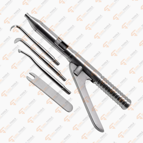 Dental Automatic Crown Bridges Remover Gun Kit Attachable 3 Points & 1 Wrench Orthodontics Stainless Steel Instruments